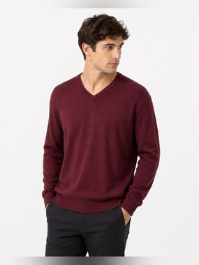 Burgundy  V-Neck 100% Cashmere Long Sleeve Pullover Sweater Mens  Size XL